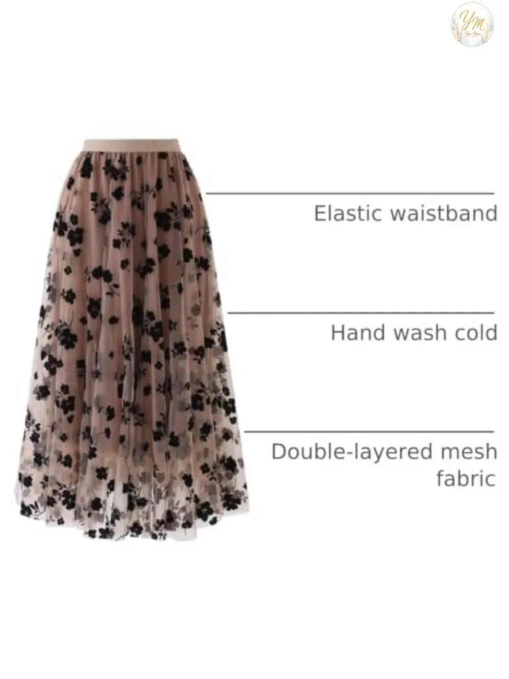 Women's 3D Posy Double-Layered Mesh Midi Skirt Wedding Party